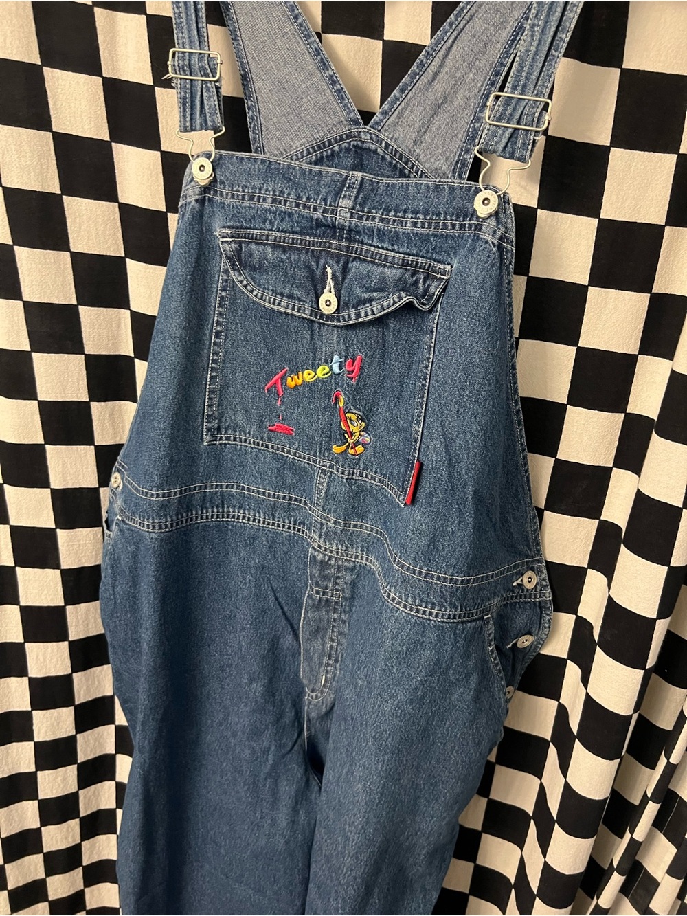 Vintage 90s Looney Tunes Tweety Bird Denim Overalls